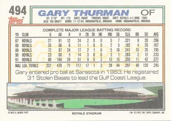 1992 Topps - Gold #494 Gary Thurman Back