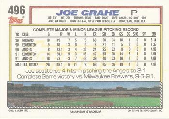 1992 Topps - Gold #496 Joe Grahe Back