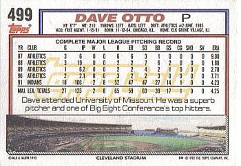 1992 Topps - Gold #499 Dave Otto Back
