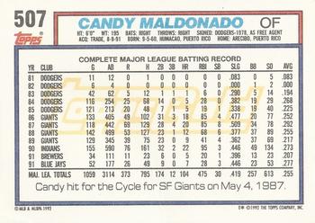 1992 Topps - Gold #507 Candy Maldonado Back