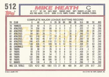 1992 Topps - Gold #512 Mike Heath Back