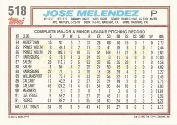 1992 Topps - Gold #518 Jose Melendez Back
