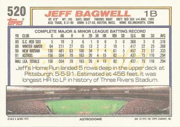1992 Topps - Gold #520 Jeff Bagwell Back