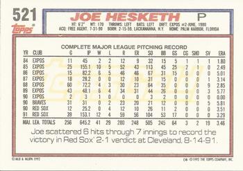 1992 Topps - Gold #521 Joe Hesketh Back