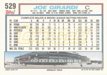 1992 Topps - Gold #529 Joe Girardi Back
