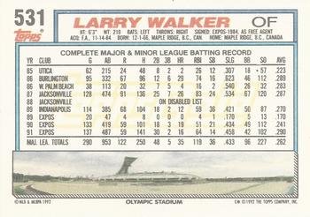 1992 Topps - Gold #531 Larry Walker Back