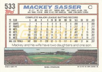 1992 Topps - Gold #533 Mackey Sasser Back