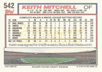 1992 Topps - Gold #542 Keith Mitchell Back