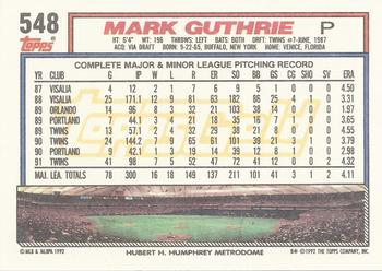 1992 Topps - Gold #548 Mark Guthrie Back