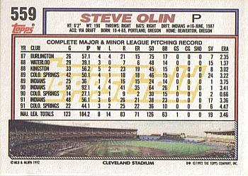 1992 Topps - Gold #559 Steve Olin Back