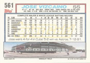 1992 Topps - Gold #561 Jose Vizcaino Back
