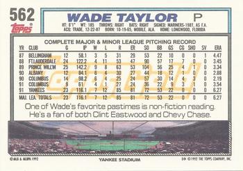 1992 Topps - Gold #562 Wade Taylor Back