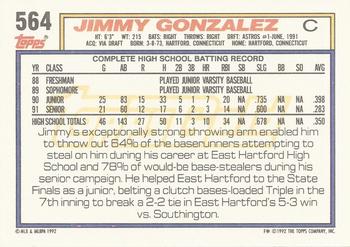 1992 Topps - Gold #564 Jimmy Gonzalez Back