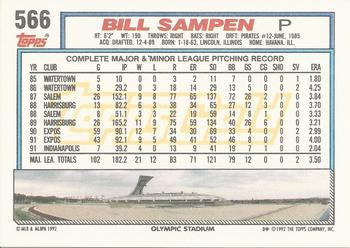 1992 Topps - Gold #566 Bill Sampen Back