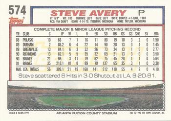 1992 Topps - Gold #574 Steve Avery Back