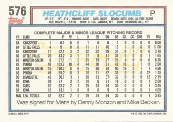 1992 Topps - Gold #576 Heathcliff Slocumb Back