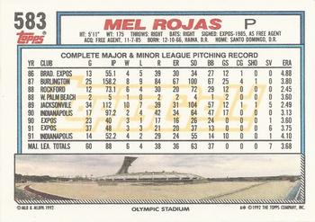 1992 Topps - Gold #583 Mel Rojas Back