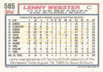 1992 Topps - Gold #585 Lenny Webster Back