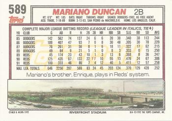1992 Topps - Gold #589 Mariano Duncan Back