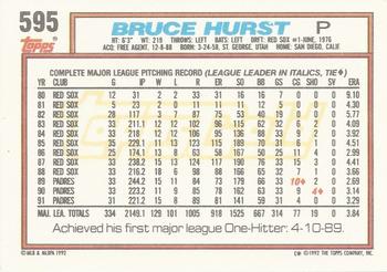 1992 Topps - Gold #595 Bruce Hurst Back