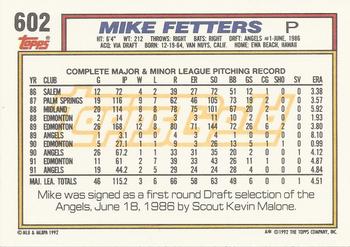 1992 Topps - Gold #602 Mike Fetters Back