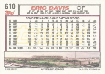1992 Topps - Gold #610 Eric Davis Back