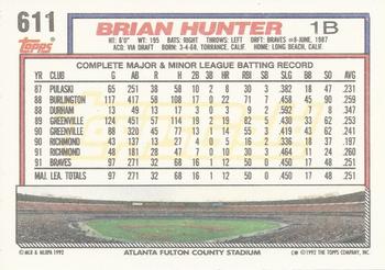 1992 Topps - Gold #611 Brian Hunter Back