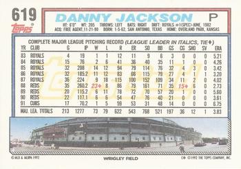 1992 Topps - Gold #619 Danny Jackson Back
