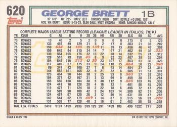 1992 Topps - Gold #620 George Brett Back