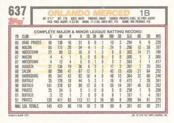 1992 Topps - Gold #637 Orlando Merced Back