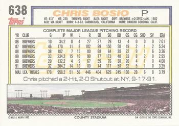 1992 Topps - Gold #638 Chris Bosio Back