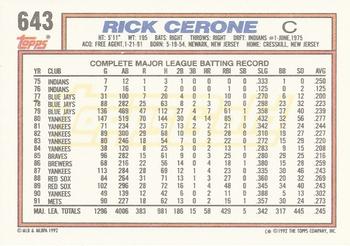 1992 Topps - Gold #643 Rick Cerone Back