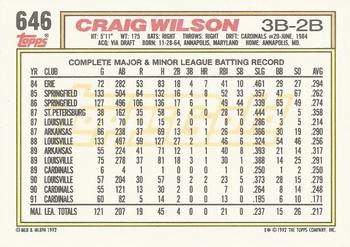 1992 Topps - Gold #646 Craig Wilson Back