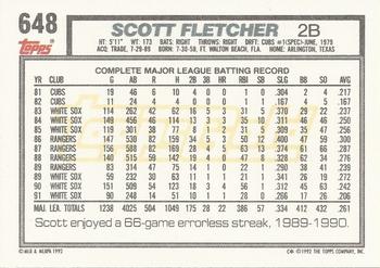 1992 Topps - Gold #648 Scott Fletcher Back