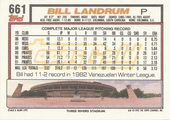1992 Topps - Gold #661 Bill Landrum Back