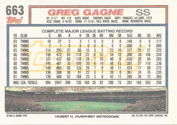 1992 Topps - Gold #663 Greg Gagne Back