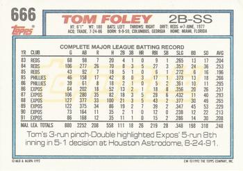1992 Topps - Gold #666 Tom Foley Back