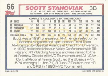 1992 Topps - Gold #66 Scott Stahoviak Back