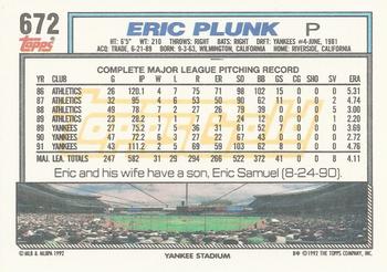 1992 Topps - Gold #672 Eric Plunk Back