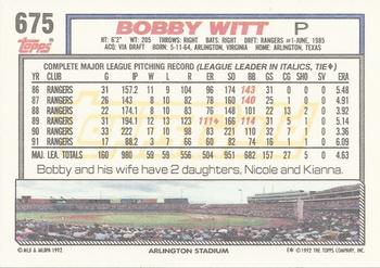1992 Topps - Gold #675 Bobby Witt Back