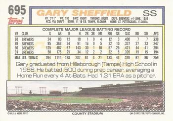 1992 Topps - Gold #695 Gary Sheffield Back