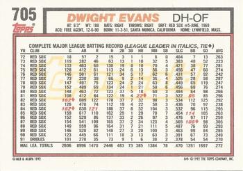 1992 Topps - Gold #705 Dwight Evans Back