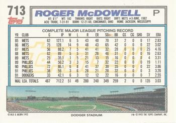 1992 Topps - Gold #713 Roger McDowell Back