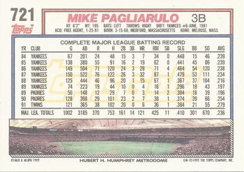 1992 Topps - Gold #721 Mike Pagliarulo Back