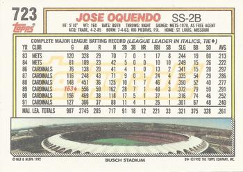 1992 Topps - Gold #723 Jose Oquendo Back