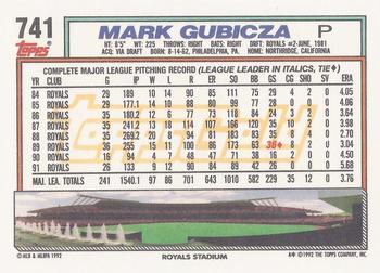 1992 Topps - Gold #741 Mark Gubicza Back