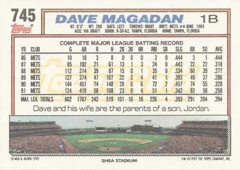 1992 Topps - Gold #745 Dave Magadan Back