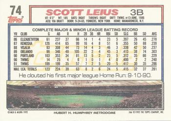 1992 Topps - Gold #74 Scott Leius Back