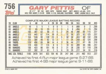 1992 Topps - Gold #756 Gary Pettis Back