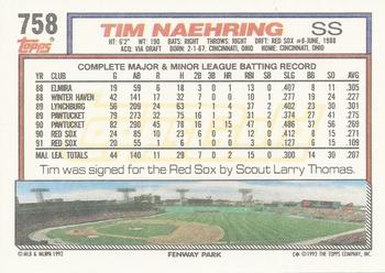 1992 Topps - Gold #758 Tim Naehring Back